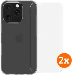 Coolblue BlueBuilt Back Cover iPhone 16 Pro Transparent + Protège-écran Verre Lot de 2 aanbieding