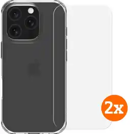 Coolblue BlueBuilt Protective Back Cover iPhone 16 Pro Transparent + Protège-écran Verre Lot de 2 aanbieding