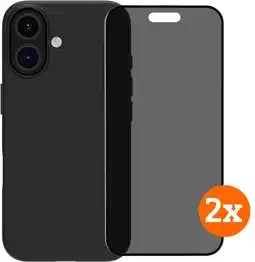 Coolblue BlueBuilt Back Cover iPhone 16 Noir + Protège-écran avec Filtre de Confidentialité Verre Lot de 2 aanbieding