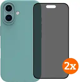 Coolblue BlueBuilt Back Cover iPhone 16 Vert + Protège-écran avec Filtre de Confidentialité Verre Lot de 2 aanbieding