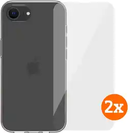 Coolblue BlueBuilt Back Cover iPhone 16e Transparent + Protège-écran Verre Lot de 2 aanbieding