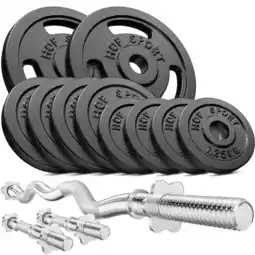 Decathlon Set gietijzeren gewichten stang Hop-Sport Strong 37kg aanbieding