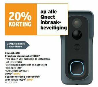 GAMMA Qnect draadloze videodeurbel 1080p aanbieding
