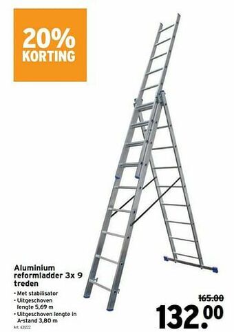 GAMMA Aluminium reformladder 3x 9 treden aanbieding