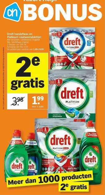Albert Heijn Dreft Handafwas En Platinum Vaatwastabletten aanbieding