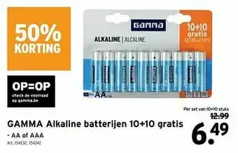 GAMMA Gamma alkaline batterijen 10+10 gratis aanbieding