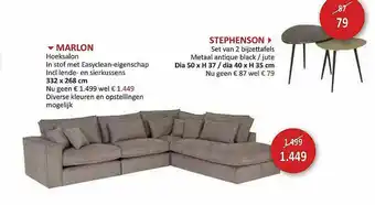 Weba Marlon Hoeksalon In Stof Met Easyclean Eigenschap Incl Lende-en Sierkussens 332 X 268 Cm Stephenson Set Van 2 Bijzettafels Me aanbieding