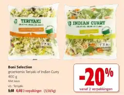 Colruyt Boni Selection groentemix Teriyaki of Indian Curry 400 g aanbieding