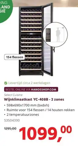 Hanos Select Cuisine Wijnklimaatkast YC-408B-2 zones aanbieding