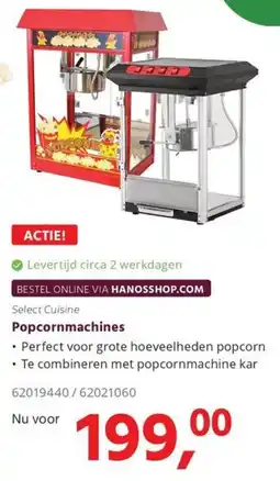 Hanos Select Cuisine Popcornmachines aanbieding