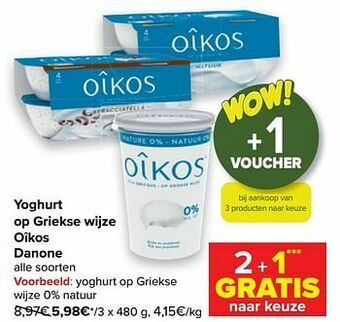 Carrefour Yoghurt op griekse wijze 0% natuur aanbieding