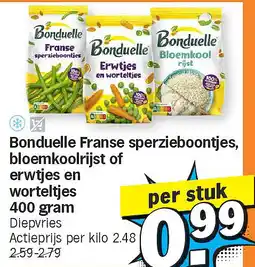 Albert Heijn Bonduelle Franse sperzieboontjes, bloemkoolrijst of erwtjes en worteltjes 400 gram aanbieding