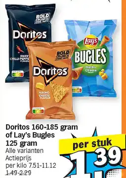 Albert Heijn Doritos 160-185 gram of Lay's Bugles 125 gram aanbieding