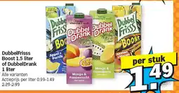 Albert Heijn DubbelFrisss Boost 1.5 liter of DubbelDrank 1 liter aanbieding