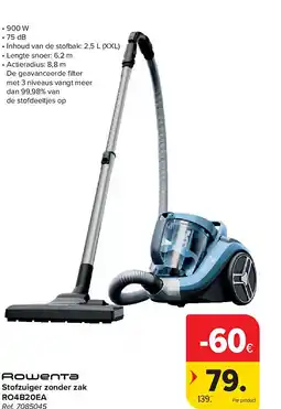 Carrefour Stofzuiger zonder zak RO4B20EA aanbieding