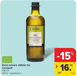 Carrefour Extra zuivere olijfolie bio Carapelli aanbieding