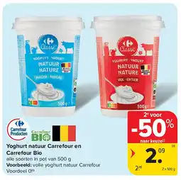 Carrefour Yoghurt natuur Carrefour en Carrefour Bio aanbieding
