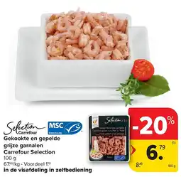 Carrefour Gekookte en gepelde grijze garnalen Carrefour Selection aanbieding
