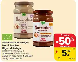 Carrefour Smeerpasta en koekjes Nocciolata bio Rigoni di Asiago aanbieding