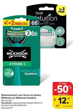 Carrefour Scheerproduct voor heren en dames Wilkinson en Wilkinson Intuition aanbieding