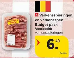 Carrefour Varkensspieringen en varkensspek Budget pack aanbieding