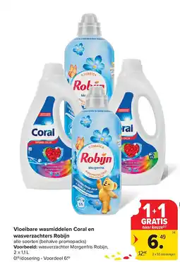Carrefour Vloeibare wasmiddelen Coral en wasverzachters Robijn aanbieding