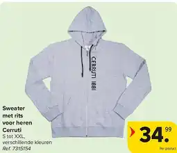 Carrefour Sweater met rits voor heren Cerruti aanbieding