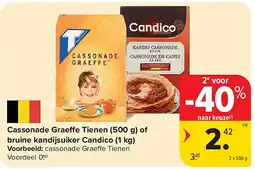 Carrefour Cassonade Grae e Tienen (500 g) of bruine kandijsuiker Candico (1 kg) aanbieding