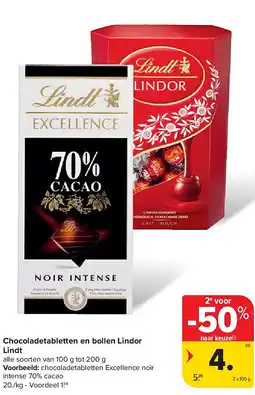 Carrefour Chocoladetabletten en bollen Lindor Lindt aanbieding