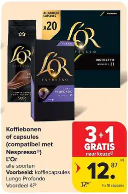 Carrefour Koffiebonen of capsules (compatibel met Nespresso ) L’Or aanbieding