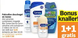 Albert Heijn Palmolive douchegel en Sanex aanbieding