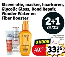 Kruidvat Elseve olie, masker, haarkuren, Glycolic Gloss, Bond Repair, Wonder Water en Fiber Booster aanbieding