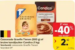 Carrefour Market Cassonade Graeffe Tienen of bruine kandijsuiker Candico aanbieding
