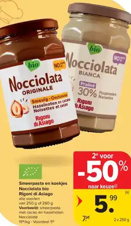 Carrefour Market Rigoni di Asiago Smeerpasta en koekjes Nocciolata bio aanbieding
