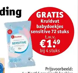 Kruidvat Kruidvat babydoekjes sensitive 72 stuks aanbieding