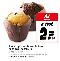 Jumbo Jumbo triple chocolate en blueberry muffins van de bakkerij aanbieding