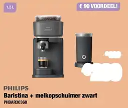 Expert Philips Baristina + melkopschuimer zwart PHBAR30360 aanbieding