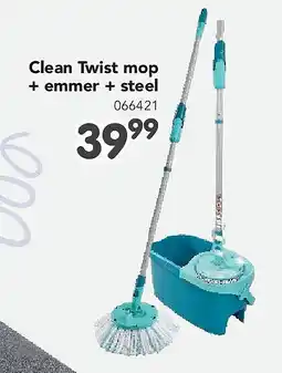 Happyland Clean Twist mop + emmer + steel aanbieding
