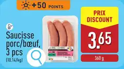 ALDI Saucisse porc / bœuf aanbieding