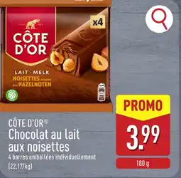 ALDI Côte d'or chocolat au lait aux noisettes aanbieding