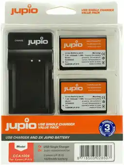 Coolblue Jupio Kit: Battery LP-E10 (2x) + USB Single Charger aanbieding