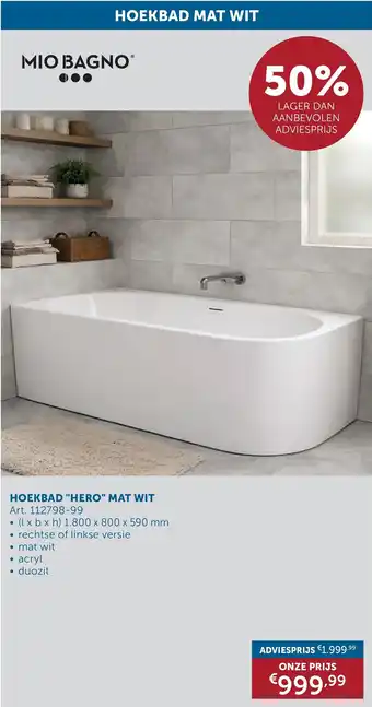 Zelfbouwmarkt Hoekbad "hero" mat wit aanbieding