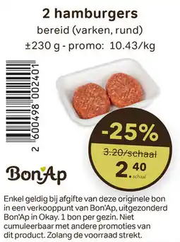 Bon Ap 2 hamburgers aanbieding