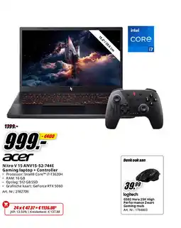 MediaMarkt Acer Nitro V 15 ANV15-52-744E Gaming laptop + Controller aanbieding