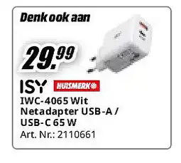 MediaMarkt IWC-4065 Wit Netadapter USB-A / USB-C 65 W aanbieding