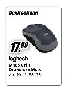 MediaMarkt Logitech M185 Grijs Draadloze Muis aanbieding