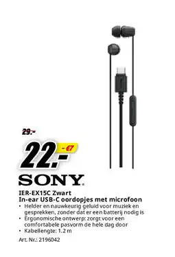 MediaMarkt Sony IER-EX15C Zwart In-ear USB-C oordopjes met microfoon aanbieding