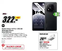MediaMarkt Mi Redmi Note 14 Pro+ 256 GB Midnight Black Smartphone aanbieding