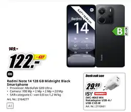 MediaMarkt Mi Redmi Note 14 128 GB Midnight Black Smartphone aanbieding