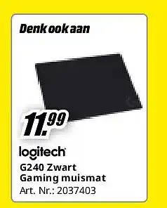 MediaMarkt Logitech G240 Zwart Gaming muismat aanbieding
